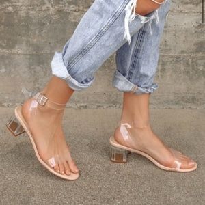 Lulus Klinee Nude Clear Strappy Block Heel